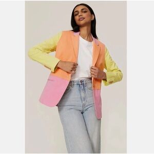 Tanya Taylor Pastel Colorblock Blazer in Pink, Orange & Yellow